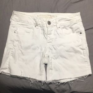 American Eagle Midi White Denim Shorts